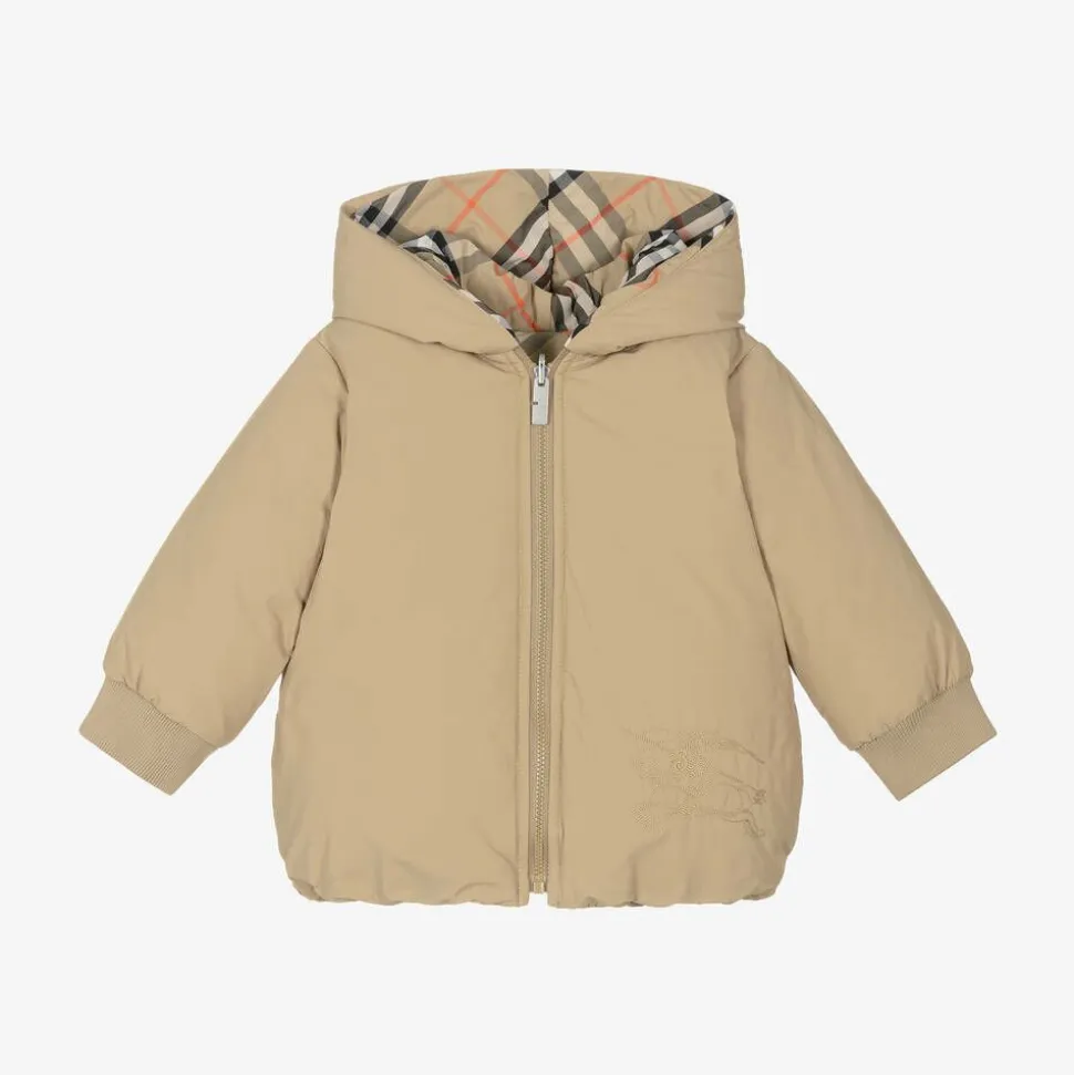 Baby Girls Beige Check Reversible Down Jacket