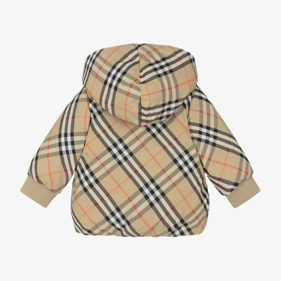 Baby Girls Beige Check Reversible Down Jacket