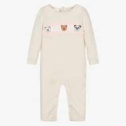 Baby Girls Beige Cotton Bear Romper