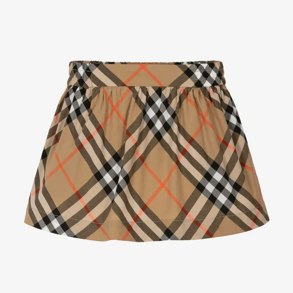 Baby Girls Beige Cotton Check Skirt