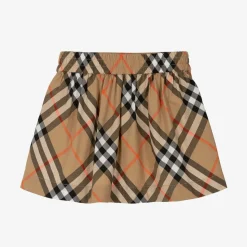 Baby Girls Beige Cotton Check Skirt