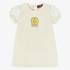 Baby Girls Beige Cotton Puff Sleeve Dress