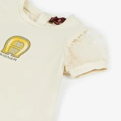 Baby Girls Beige Cotton Puff Sleeve Dress