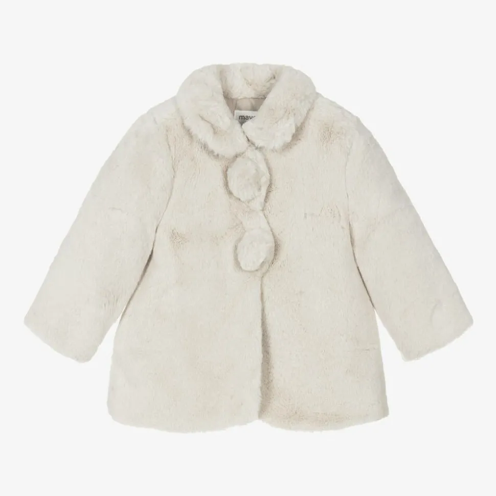 Baby Girls Beige Faux Fur Coat