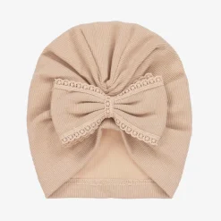 Baby Girls Beige Ribbed Cotton Turban