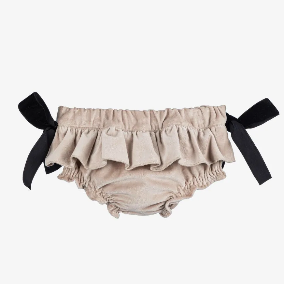 Baby Girls Beige Velvet Bloomer Shorts