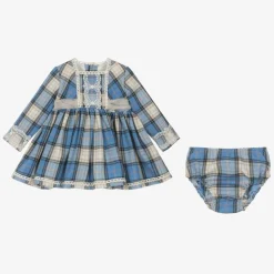 Baby Girls Blue Check Cotton Dress Set