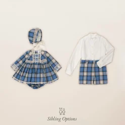Baby Girls Blue Check Cotton Dress Set