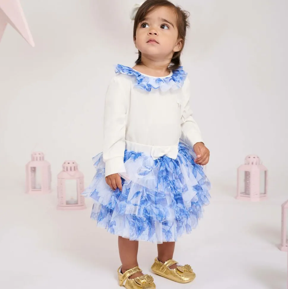 Baby Girls Blue Floral Tulle Skirt