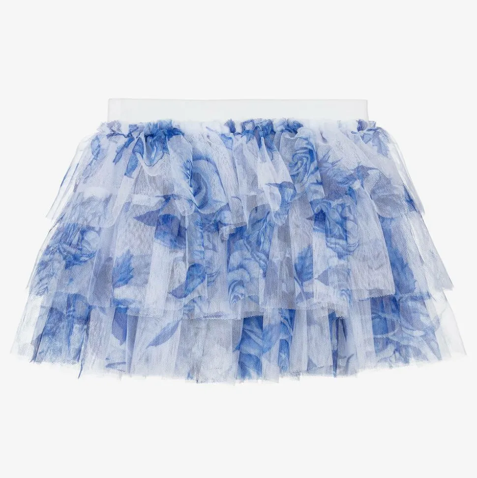 Baby Girls Blue Floral Tulle Skirt