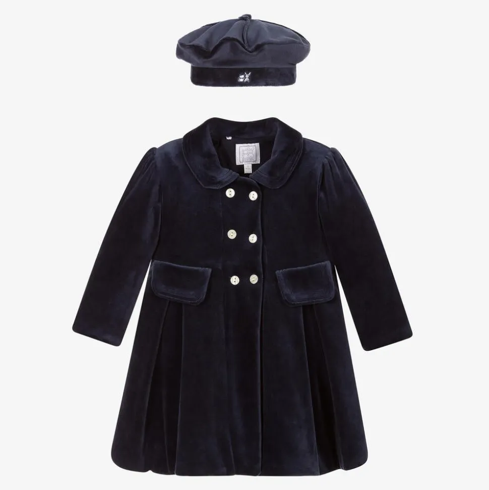 Baby Girls Blue Velour Coat & Hat Set
