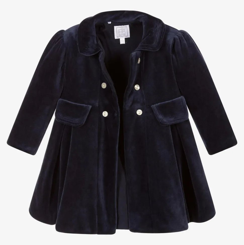 Baby Girls Blue Velour Coat & Hat Set