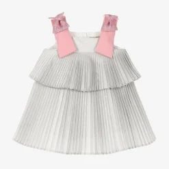 Baby Girls Glittery Silver Pleated Dress