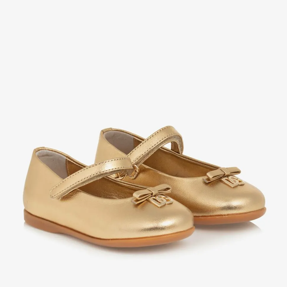 Baby Girls Gold Leather DG Ballerina Pumps
