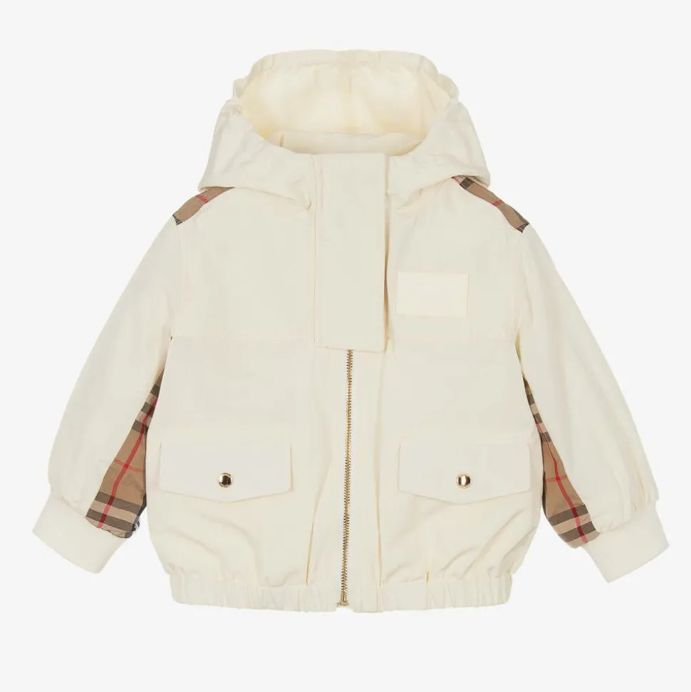 Baby Girls Ivory & Beige Check Jacket