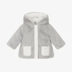 Baby Girls Ivory & Grey Reversible Coat