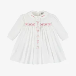 Baby Girls Ivory Cotton Hand-Smocked Dress