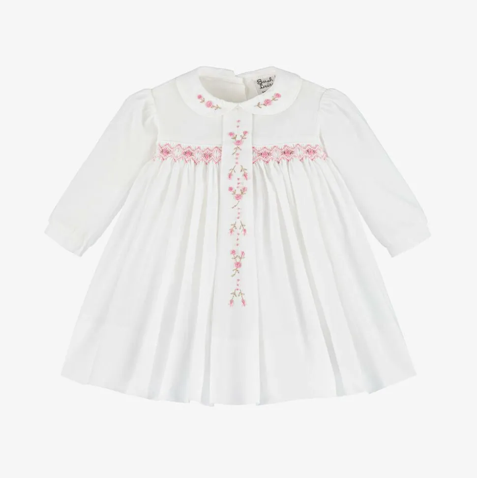 Baby Girls Ivory Cotton Hand-Smocked Dress