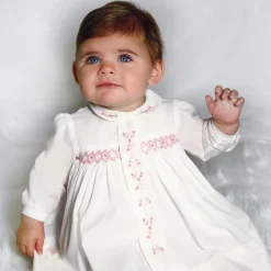 Baby Girls Ivory Cotton Hand-Smocked Dress
