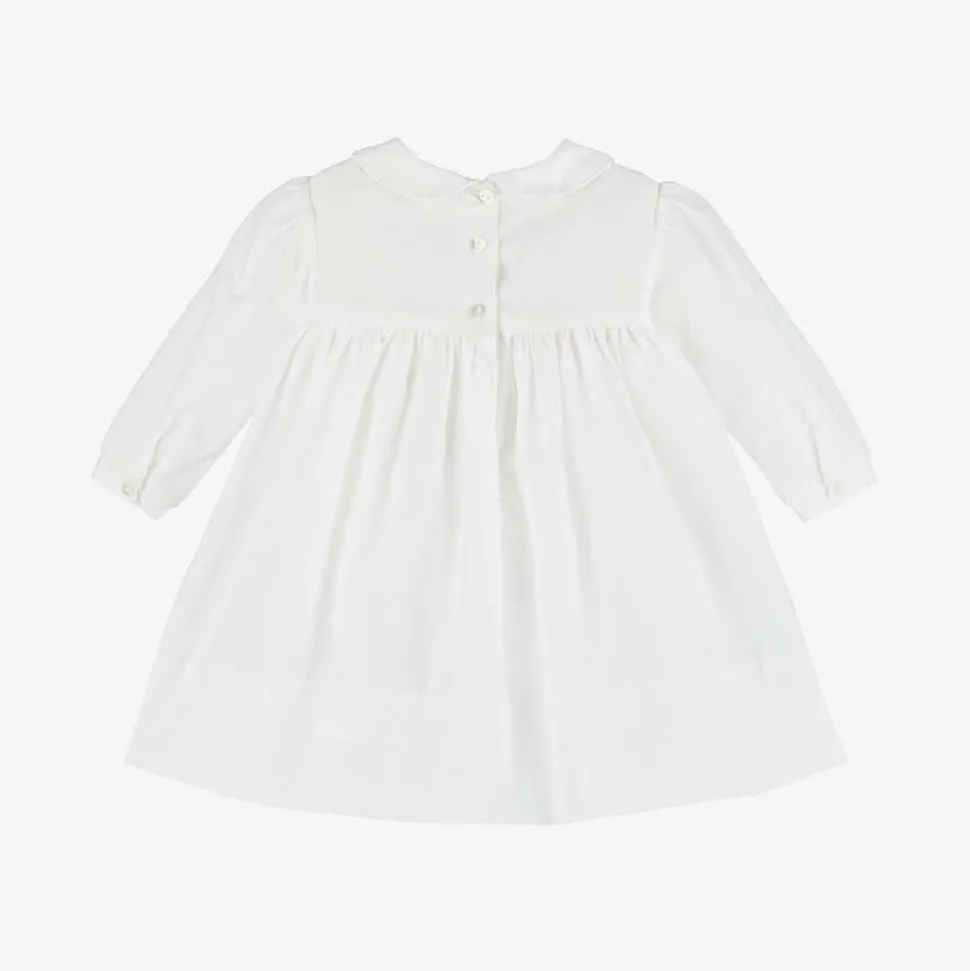 Baby Girls Ivory Cotton Hand-Smocked Dress