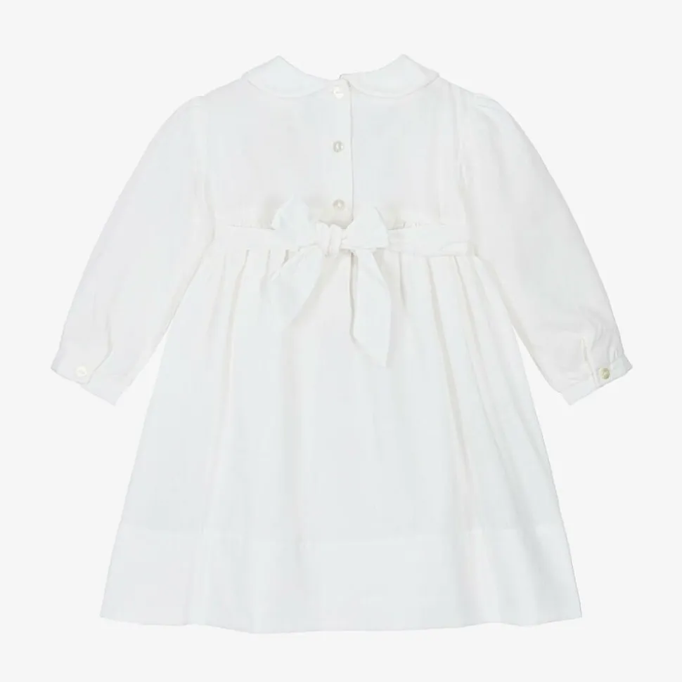 Baby Girls Ivory Cotton Hand-Smocked Dress