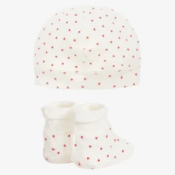 Baby Girls Ivory Cotton Hat & Booties Set