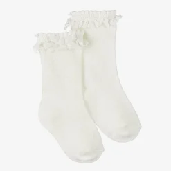 Baby Girls Ivory Cotton Lace Frill Socks