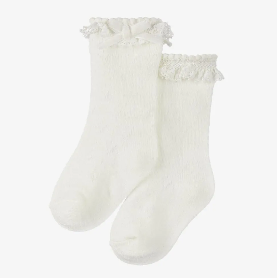 Baby Girls Ivory Cotton Lace Frill Socks
