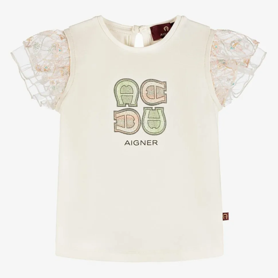 Baby Girls Ivory Cotton T-Shirt