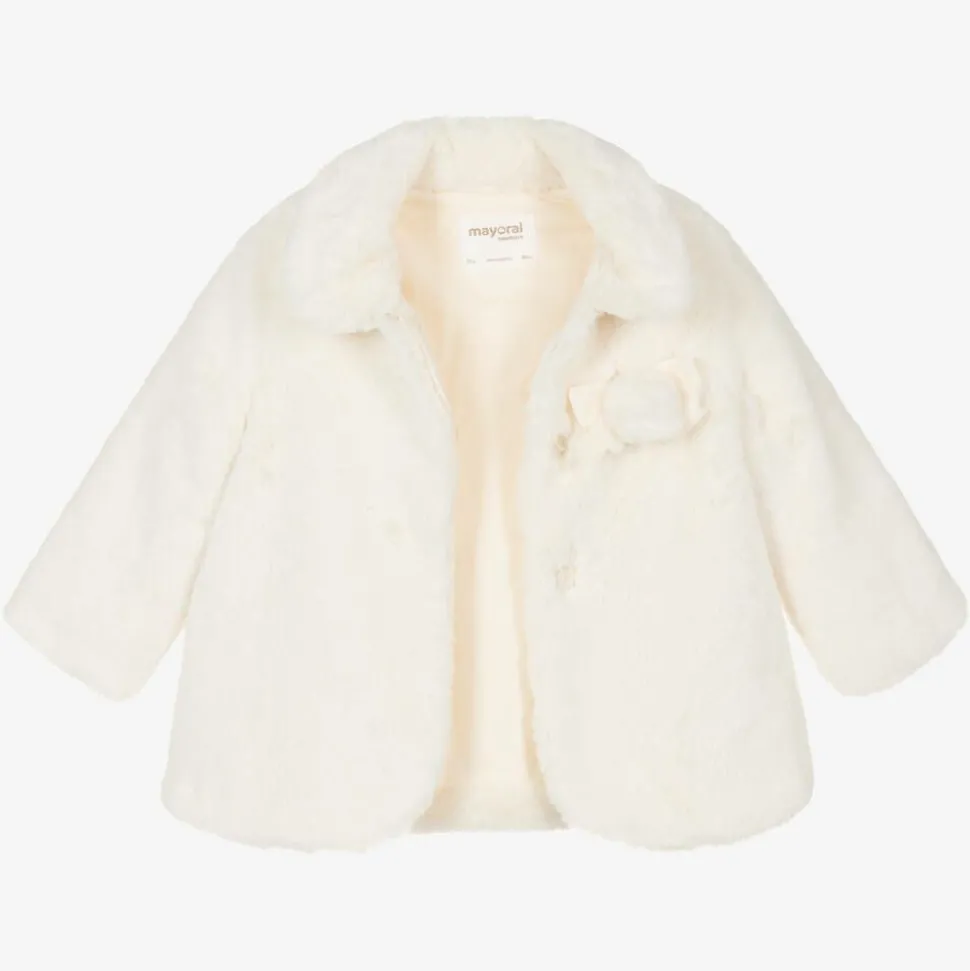 Baby Girls Ivory Faux Fur Coat