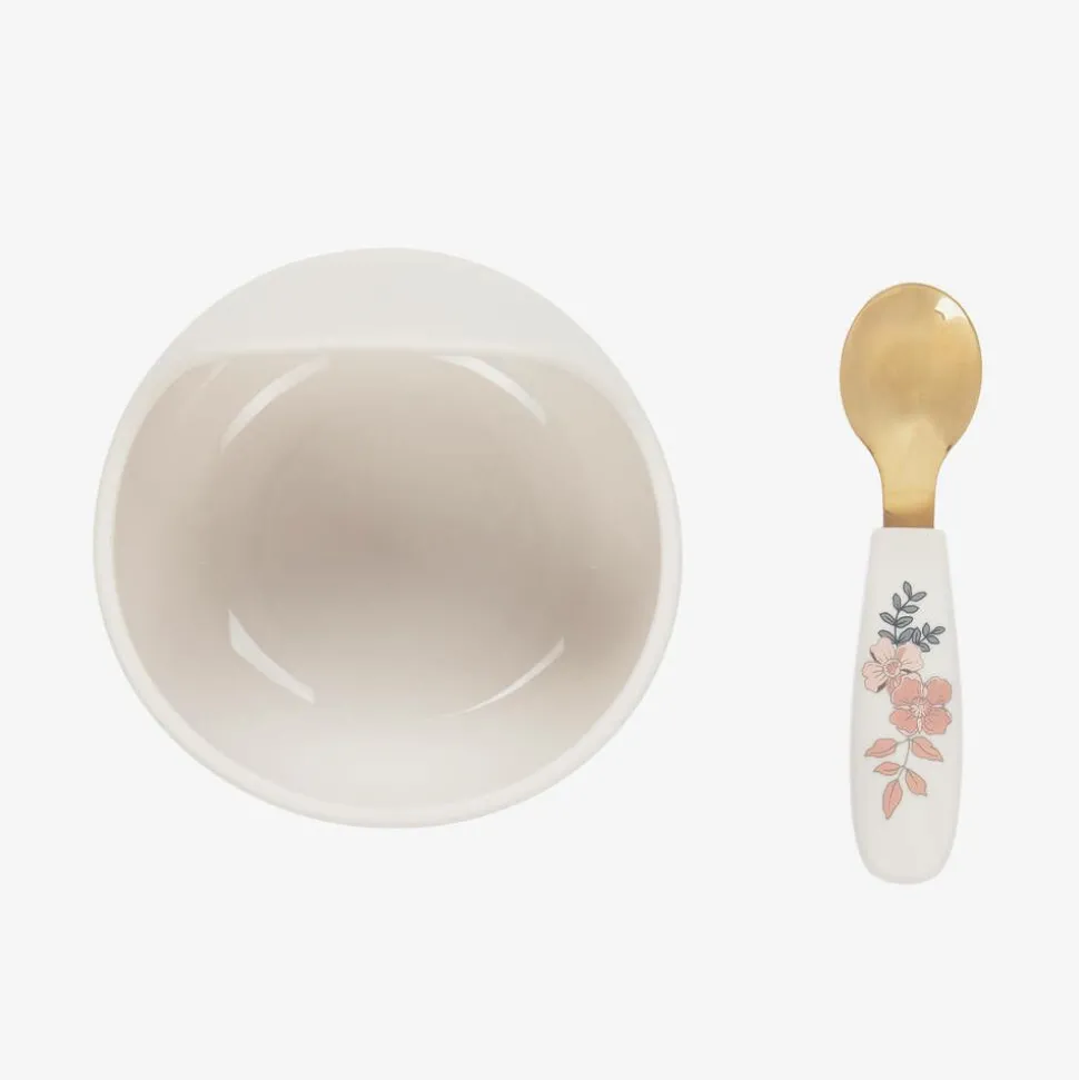 Baby Girls Ivory Floral Feeding Bowl & Spoon Set