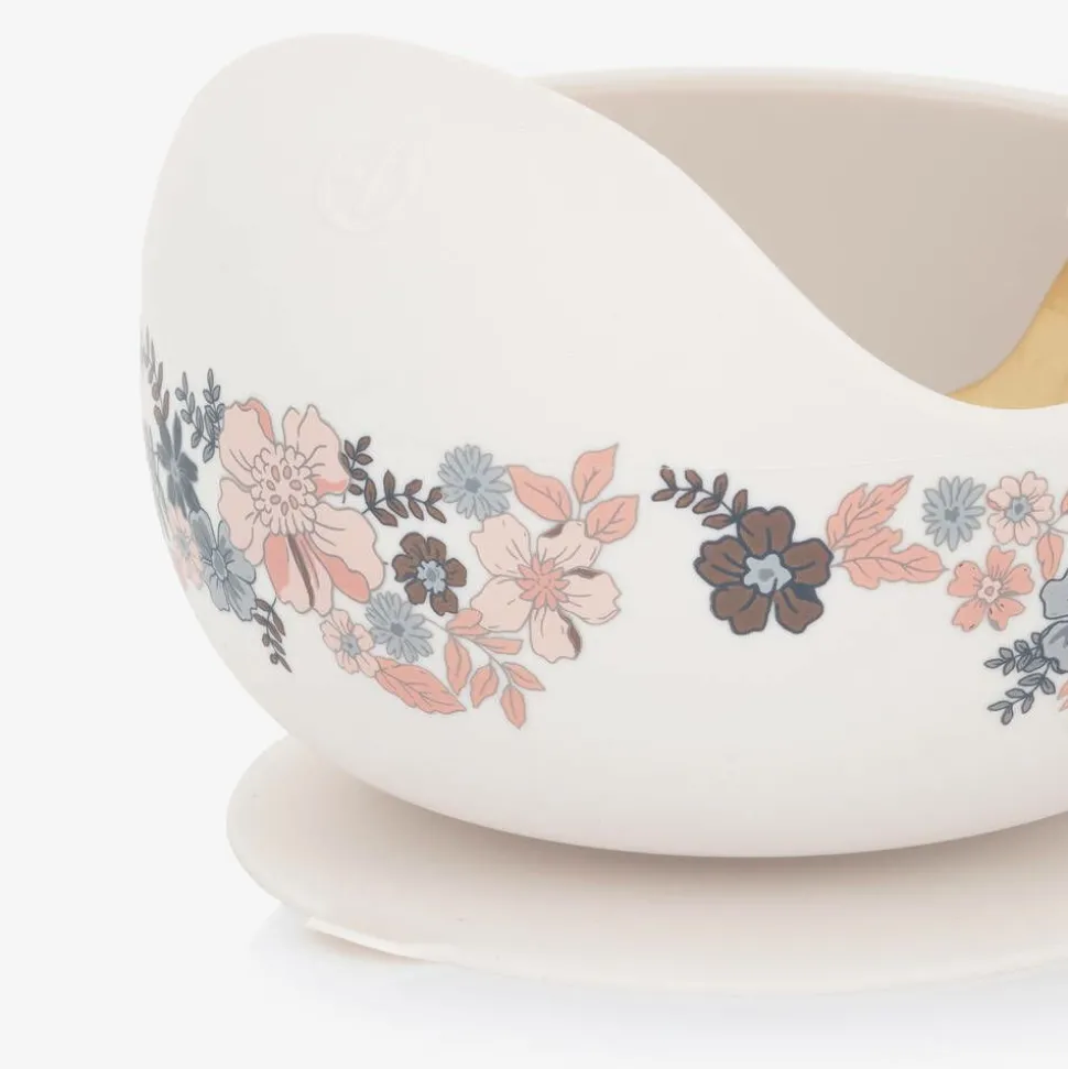 Baby Girls Ivory Floral Feeding Bowl & Spoon Set