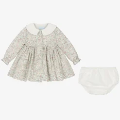 Baby Girls Ivory Floral Print Cotton Dress Set