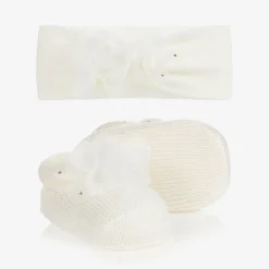 Baby Girls Ivory Headband & Booties Gift Set