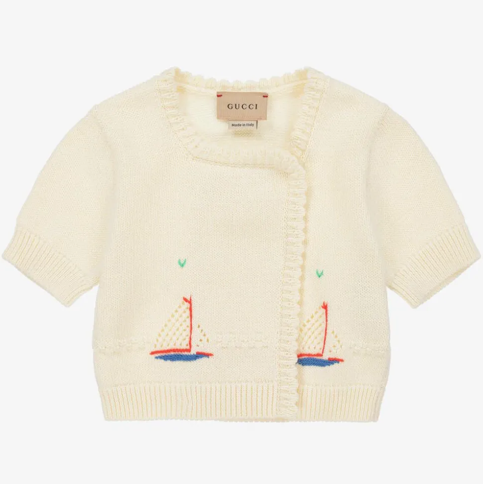 Baby Girls Ivory Knitted Boat Cardigan