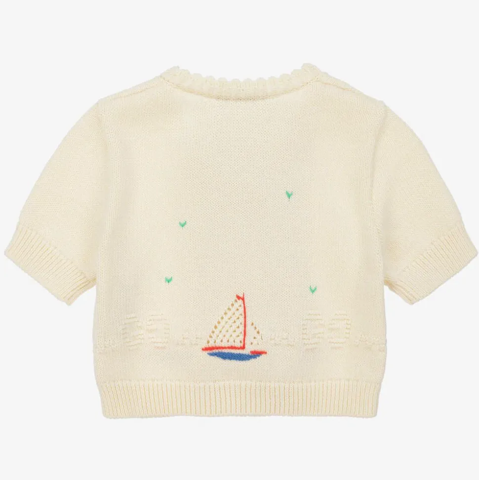 Baby Girls Ivory Knitted Boat Cardigan
