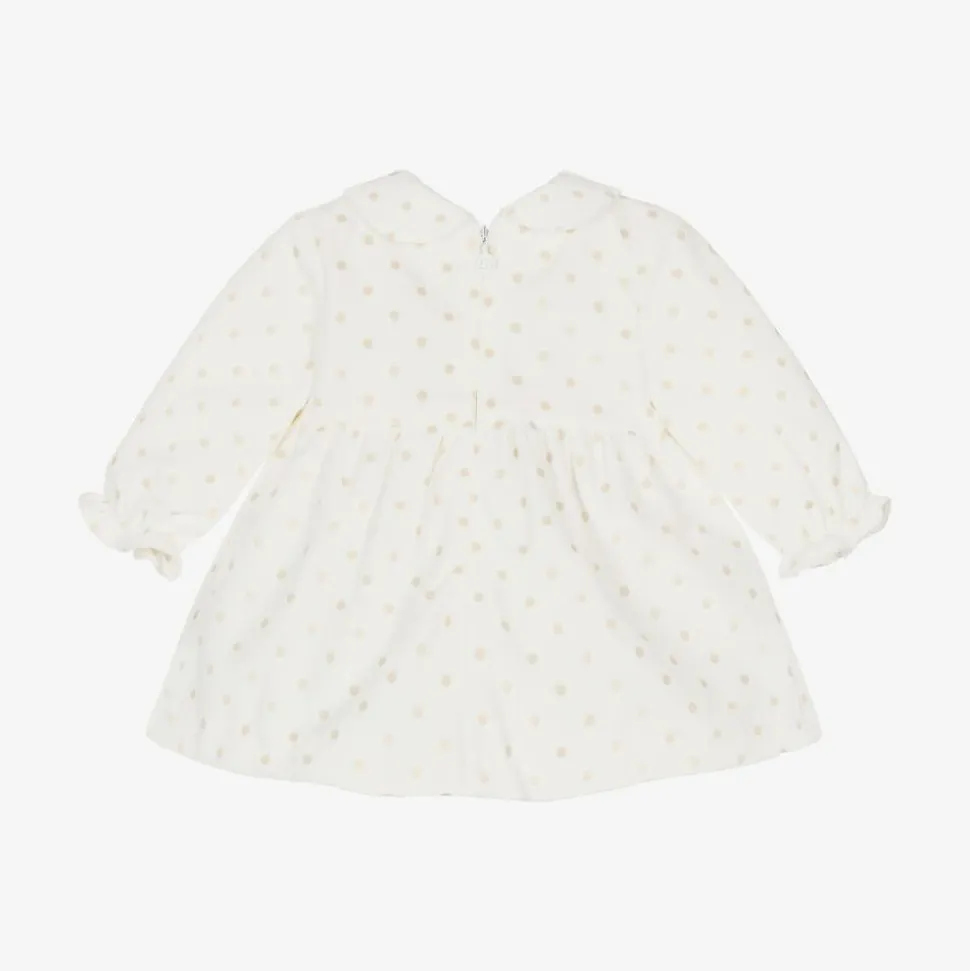 Baby Girls Ivory Velvet Polka Dot Dress