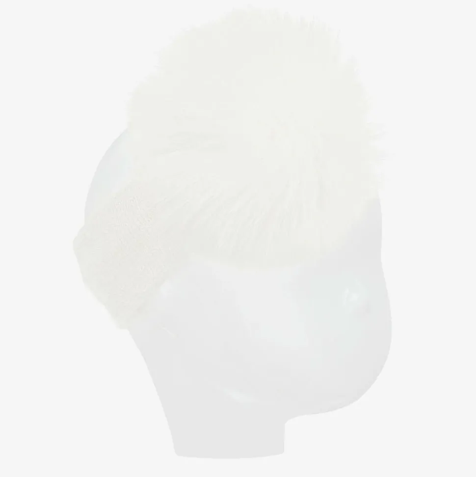 Baby Girls Ivory Wool Knit Pom-Pom Headband