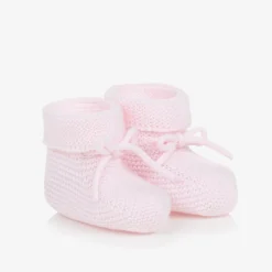 Baby Girls Pale Pink Cotton Knit Booties