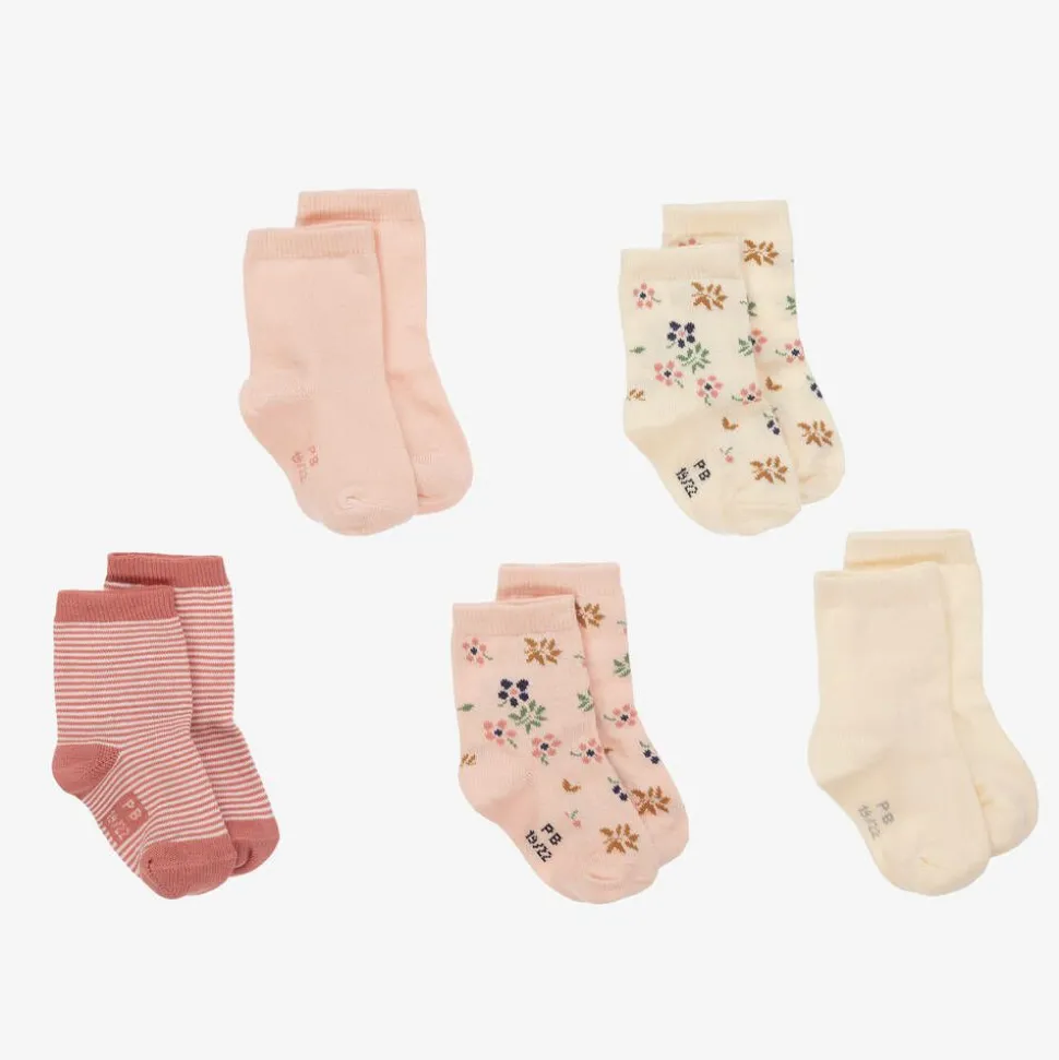 Baby Girls Pink & Ivory Cotton Socks (5 Pack)