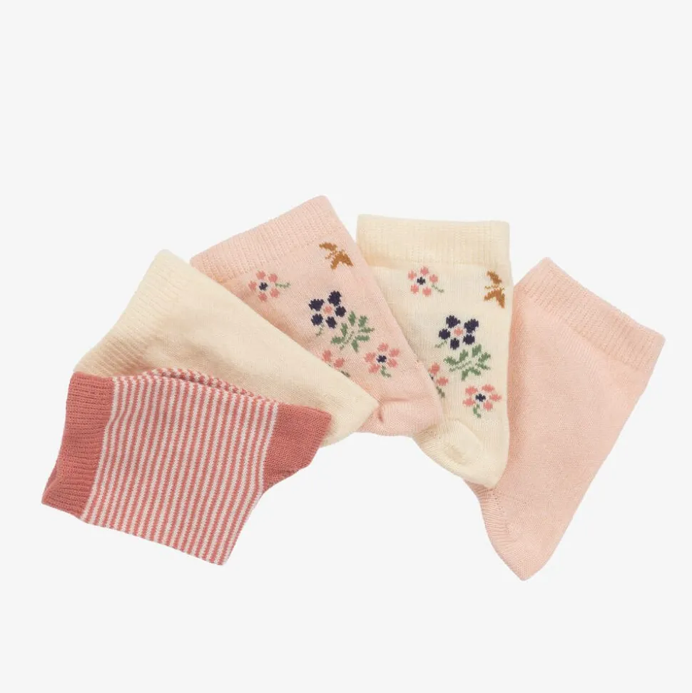 Baby Girls Pink & Ivory Cotton Socks (5 Pack)