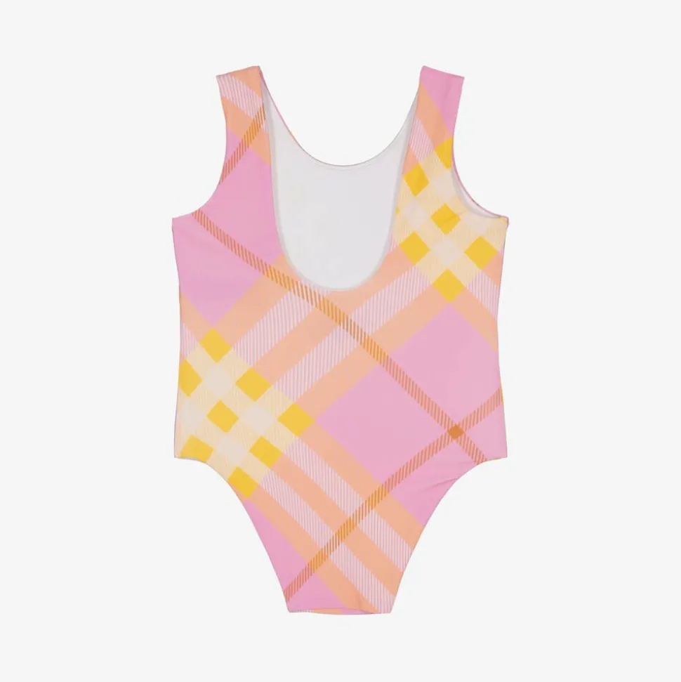 Baby Girls Pink & Yellow Check Swimsuit