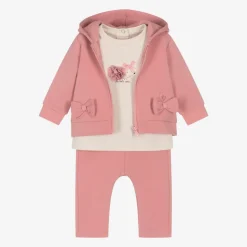 Baby Girls Pink Cotton Tracksuit Set