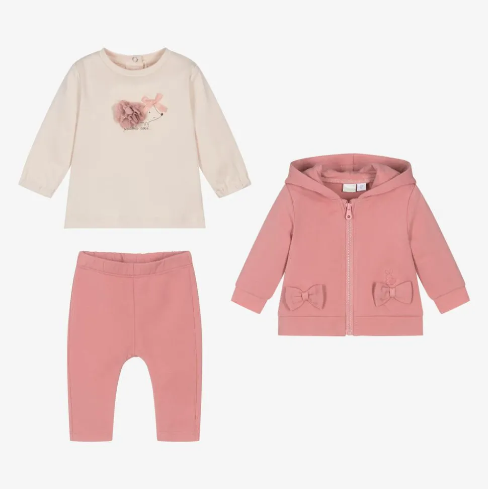 Baby Girls Pink Cotton Tracksuit Set