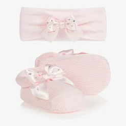 Baby Girls Pink Headband & Booties Gift Set
