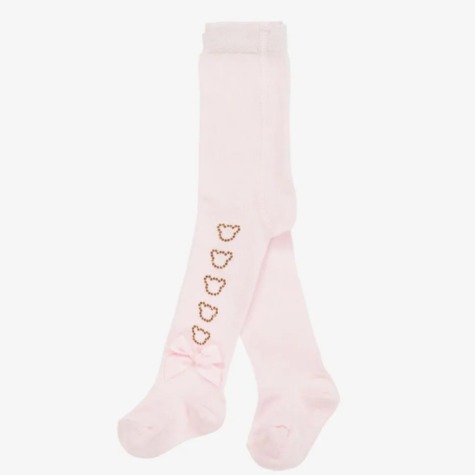 Baby Girls Pink Knit Bear Tights