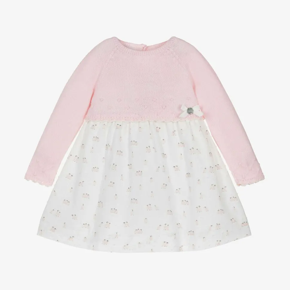 Baby Girls Pink Penguin Wool & Cotton Dress