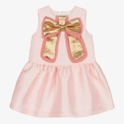 Baby Girls Pink Satin Bow Dress