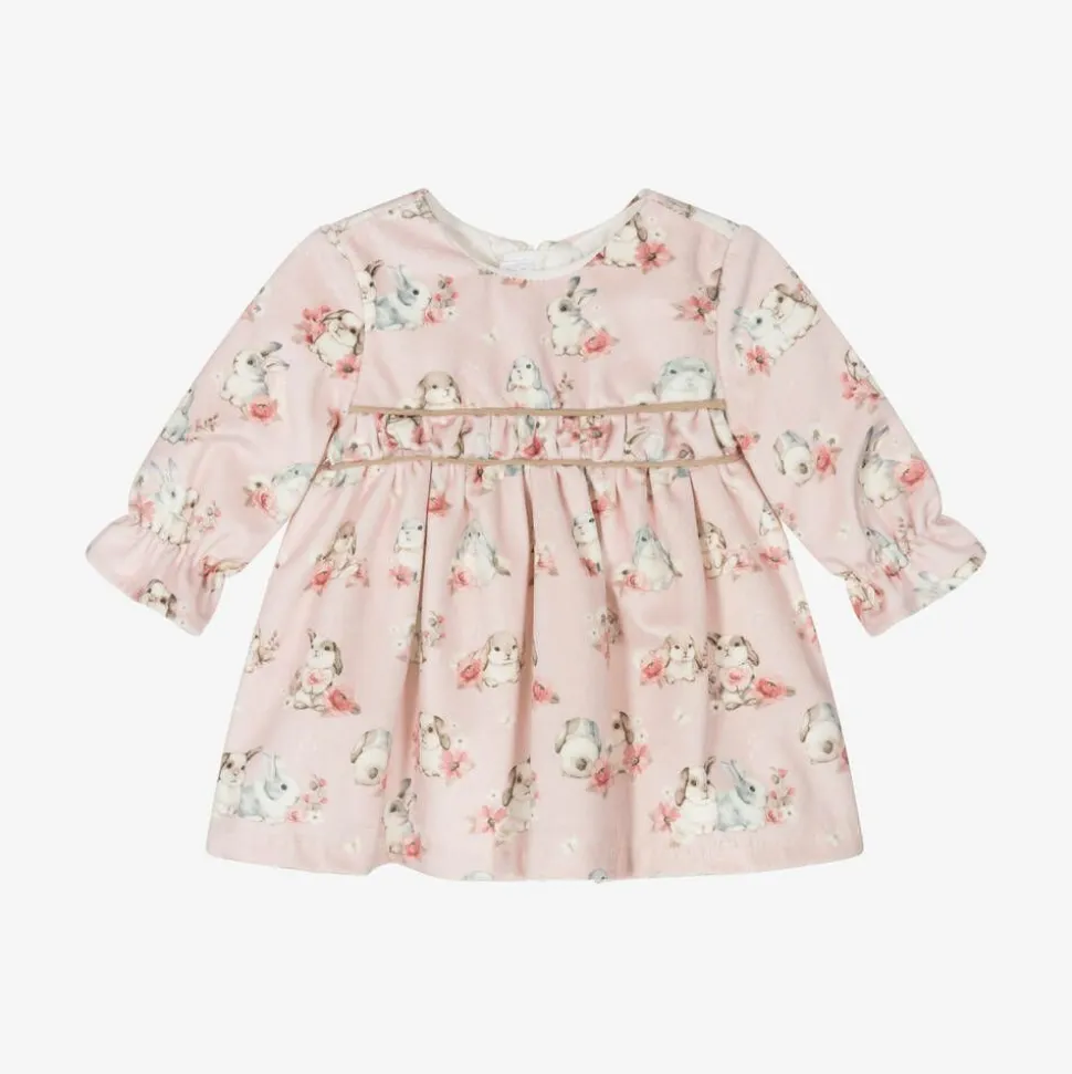 Baby Girls Pink Velvet Bunny Dress