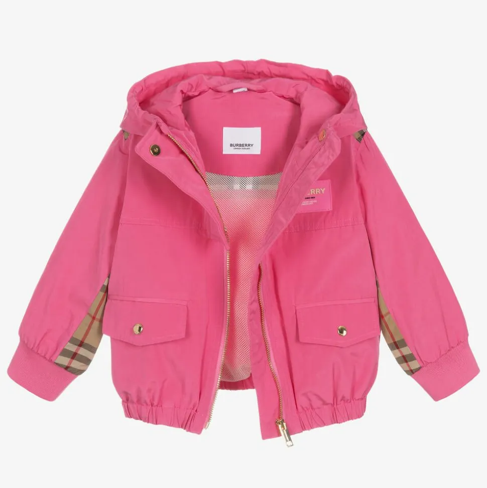 Baby Girls Pink Vintage Check Hooded Jacket